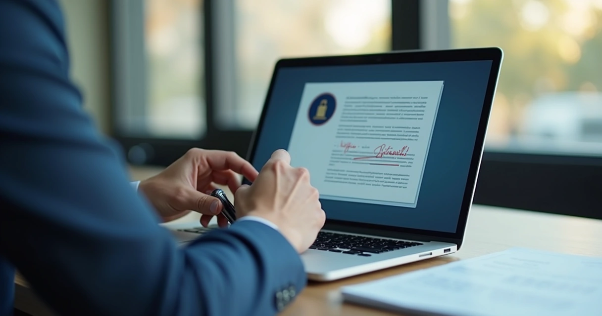 Pessoa usando certificado digital para assinar documento no computador 