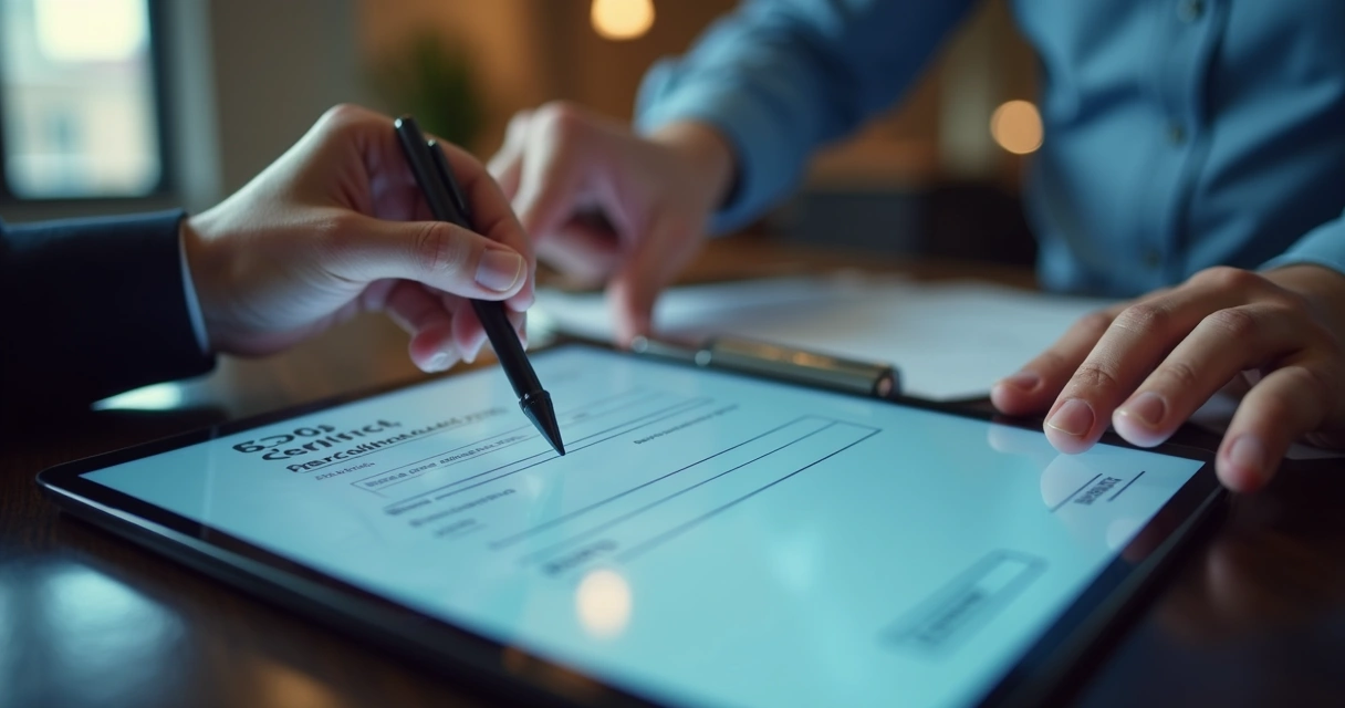 Cliente assinando ordem de serviço digital em tablet