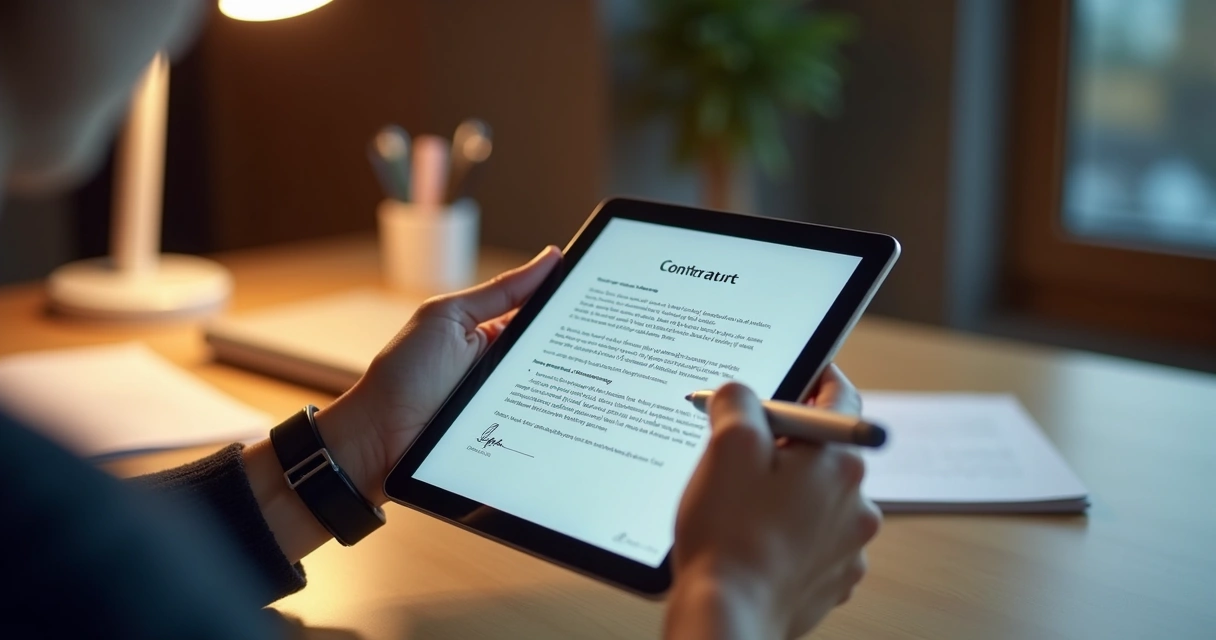 Pessoa assinando digitalmente em um tablet 