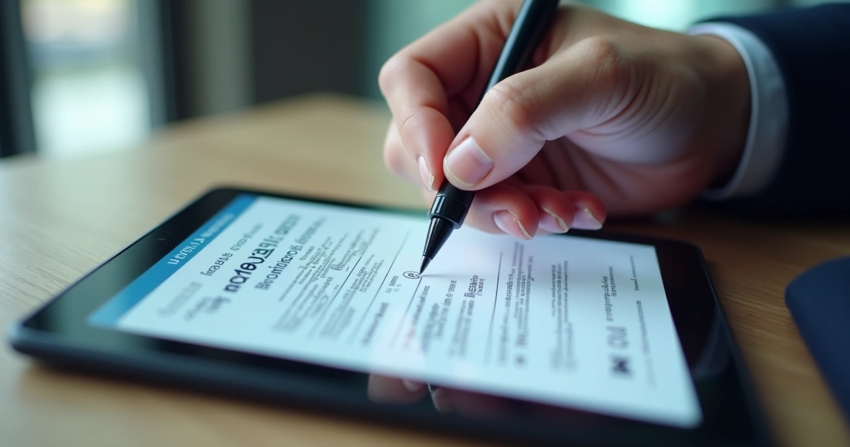 Pessoa realizando assinatura digital em documento de transferência veicular 