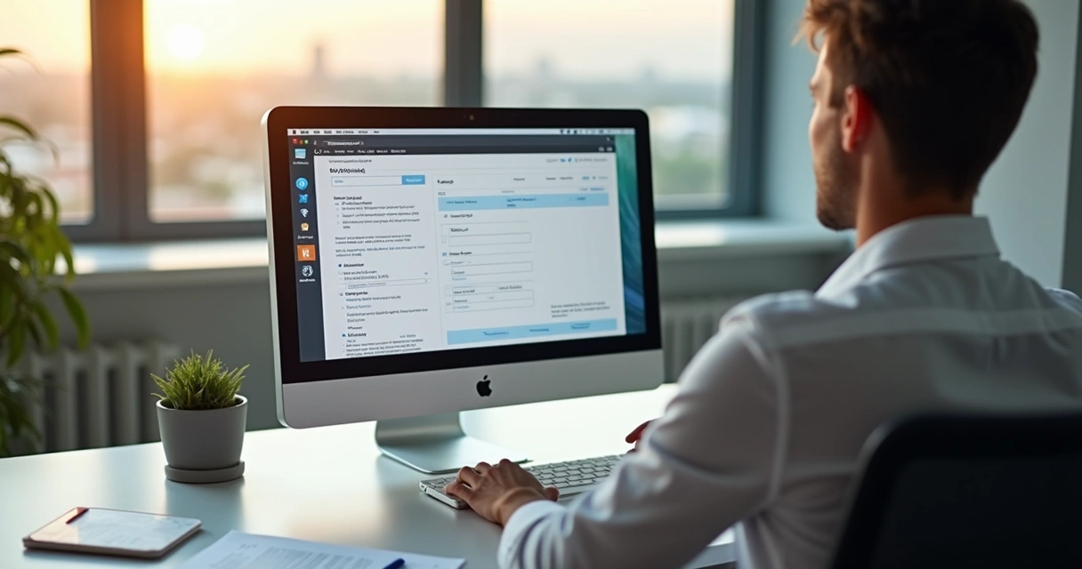 Pessoa utilizando computador para assinar contrato digital na área de turismo 