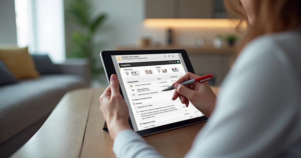 Pessoa assinando vistoria de imóvel digitalmente no tablet 