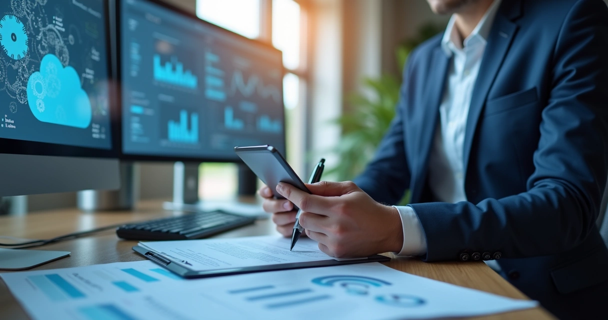 Contador realizando assinatura eletrônica em escritório digital 