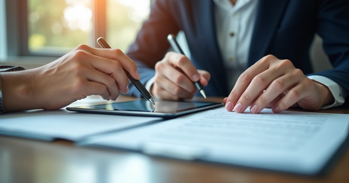 Assinatura eletrônica de contrato comercial em tablet 