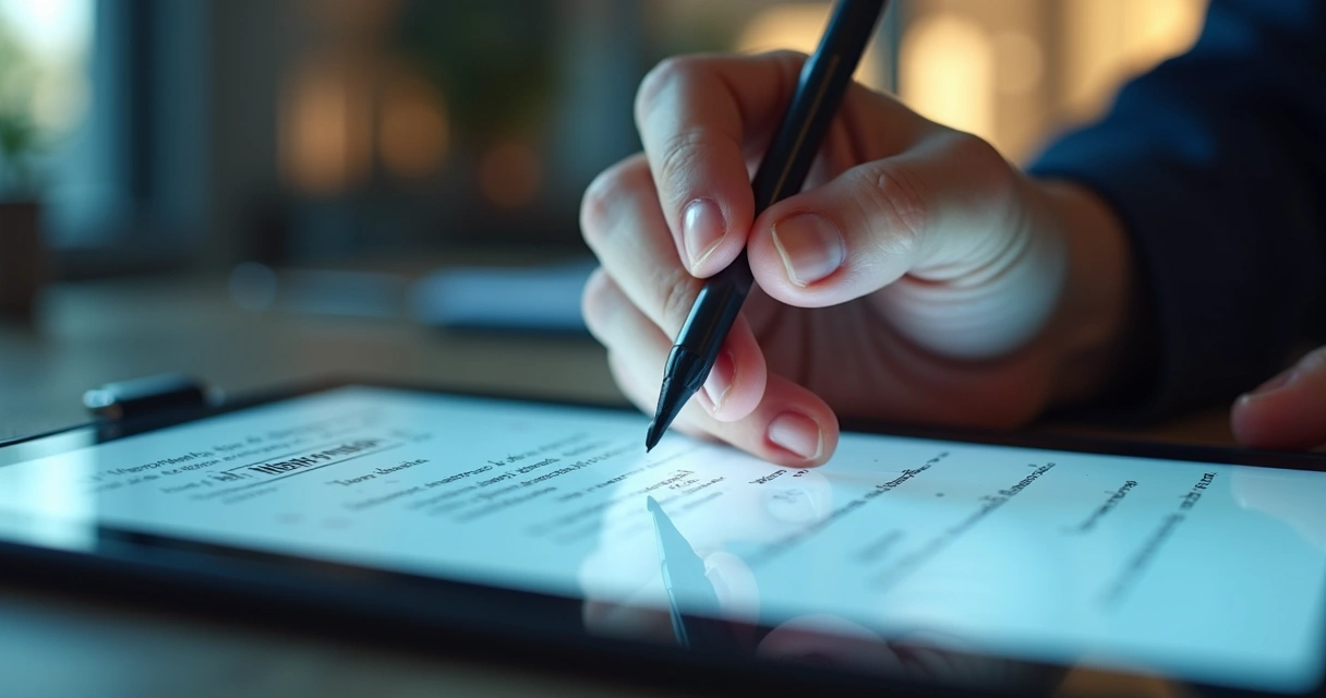 Pessoa assinando contrato digital em tablet 