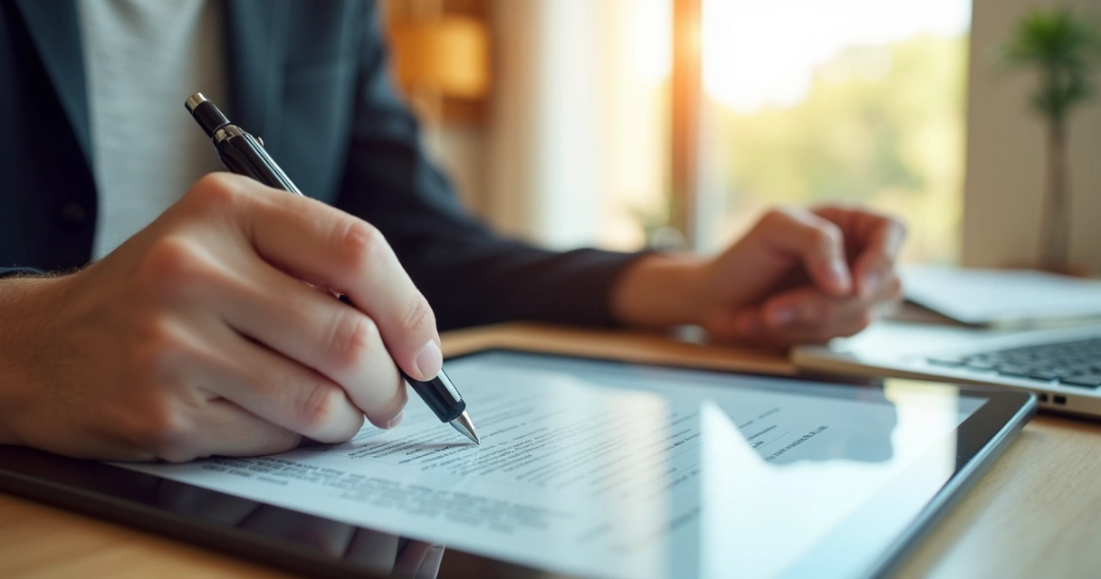 Assinatura eletrônica de contrato em tablet 