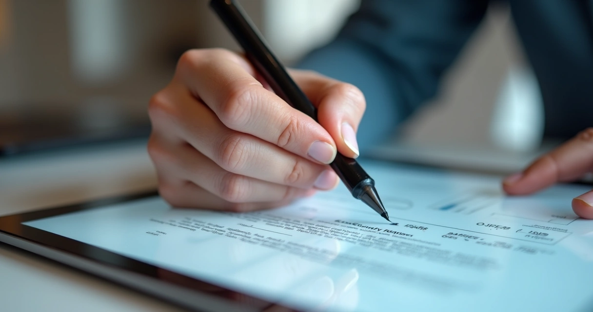 Cliente assinando contrato digitalmente em tablet 