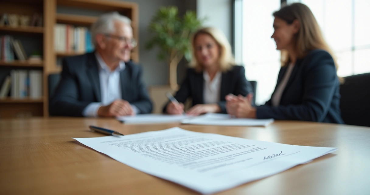 Advogada orientando herdeiros durante assinatura de documentos de inventário 