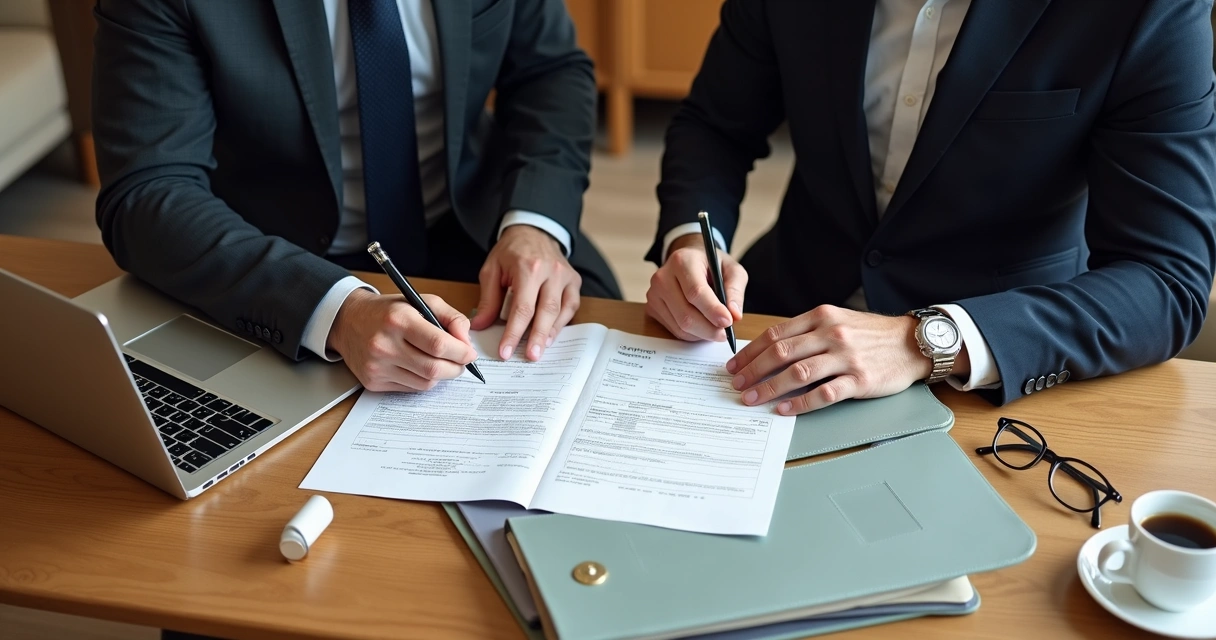 Como proteger a propriedade intelectual da sua empresa nos EUA 1 Assinatura de documentos entre empresário e advogado em mesa de escritório