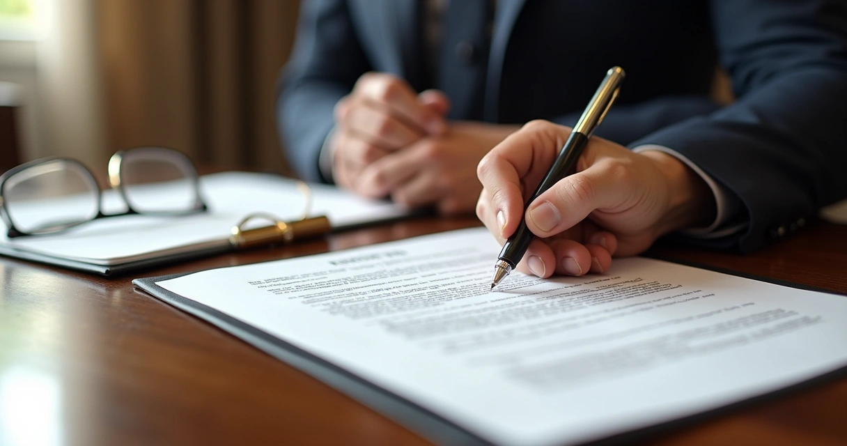 Assinatura de testamento em cartório com documentos imobiliários