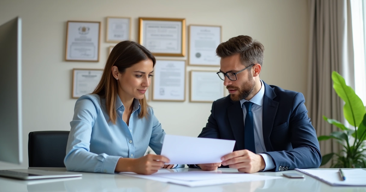Advogado orientando cliente sobre regularização de imóvel 