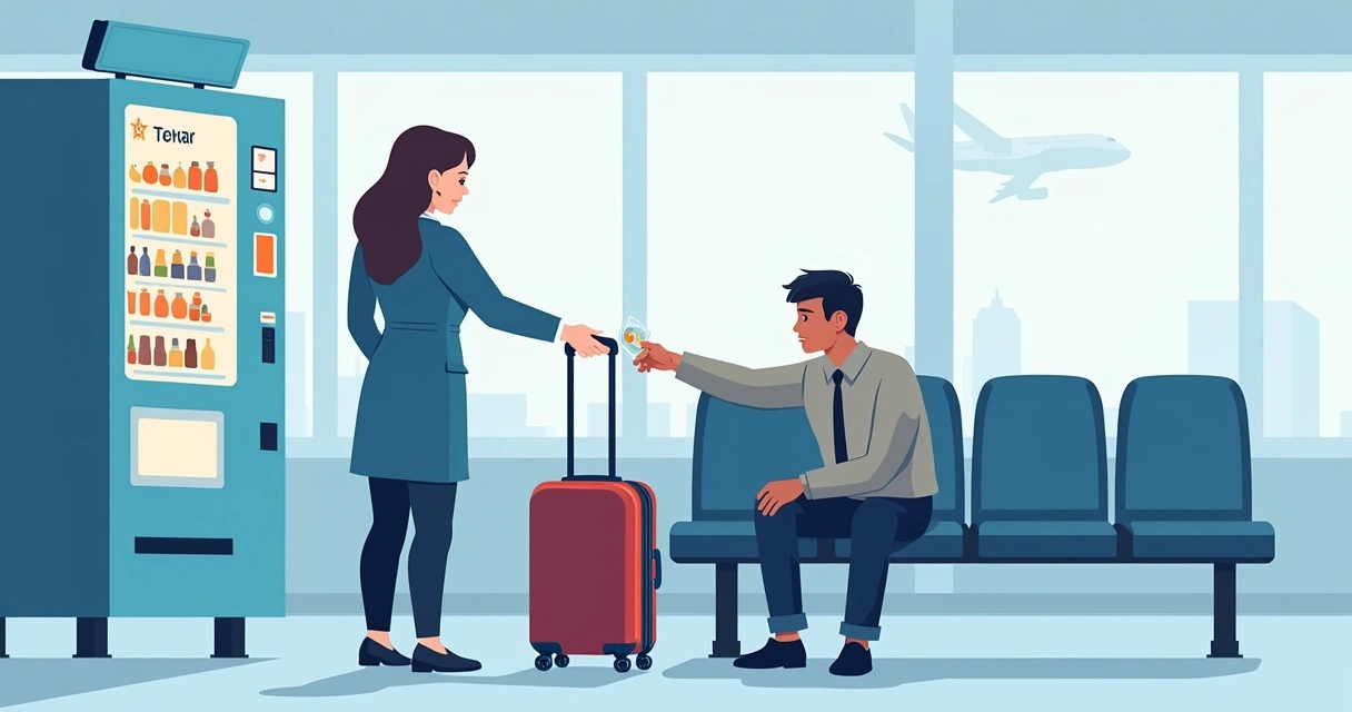 Passageiro recebendo voucher de refeição no aeroporto 