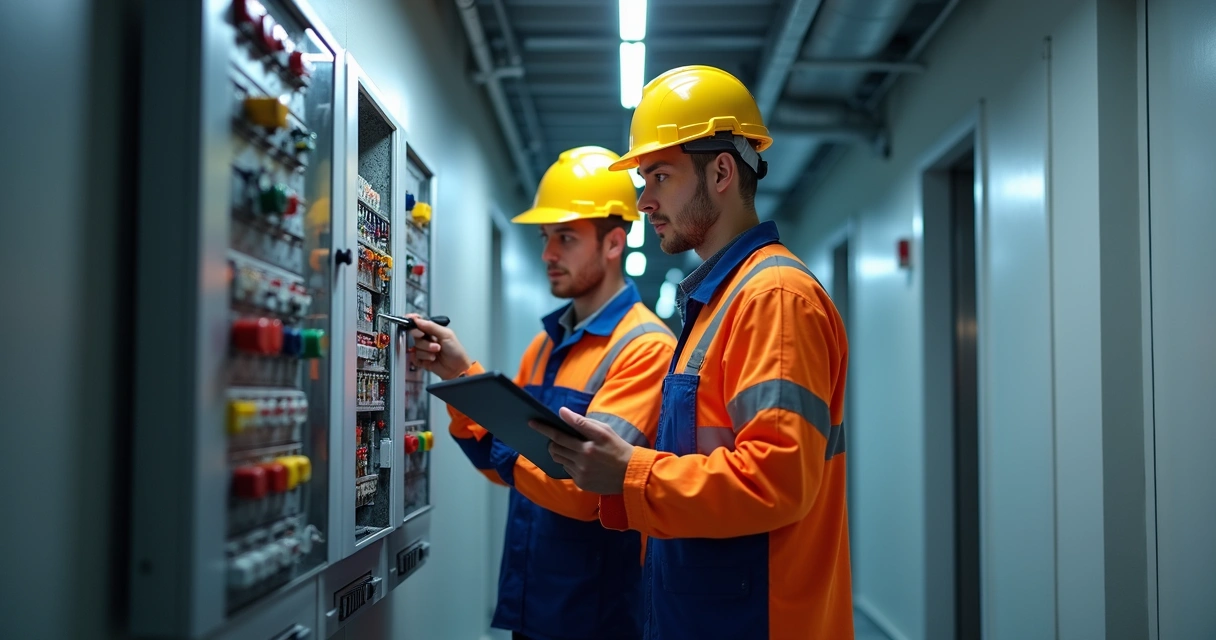 Equipe de assistência técnica trabalhando em manutenção predial 