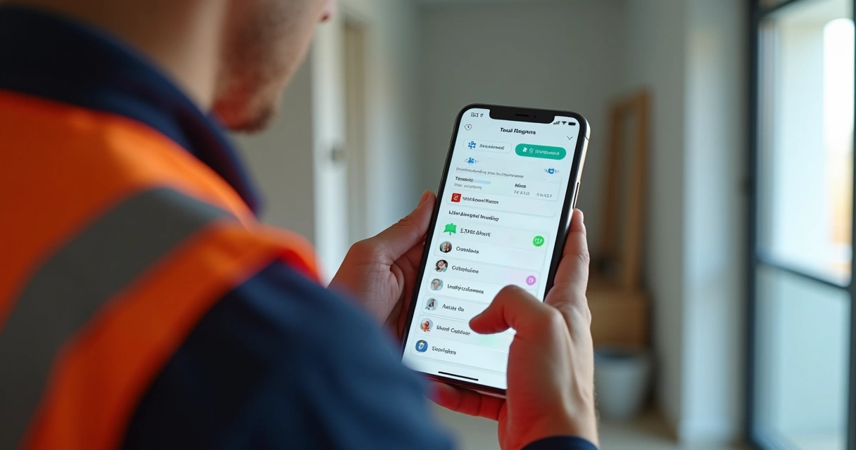 Profissional acompanhando solicitação de assistência técnica em aplicativo 