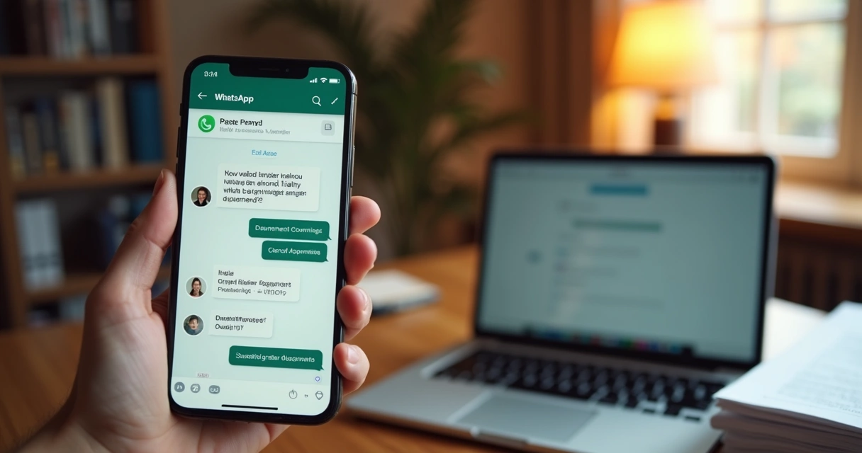 Pessoa usando smartphone para suporte de passaporte pelo WhatsApp 