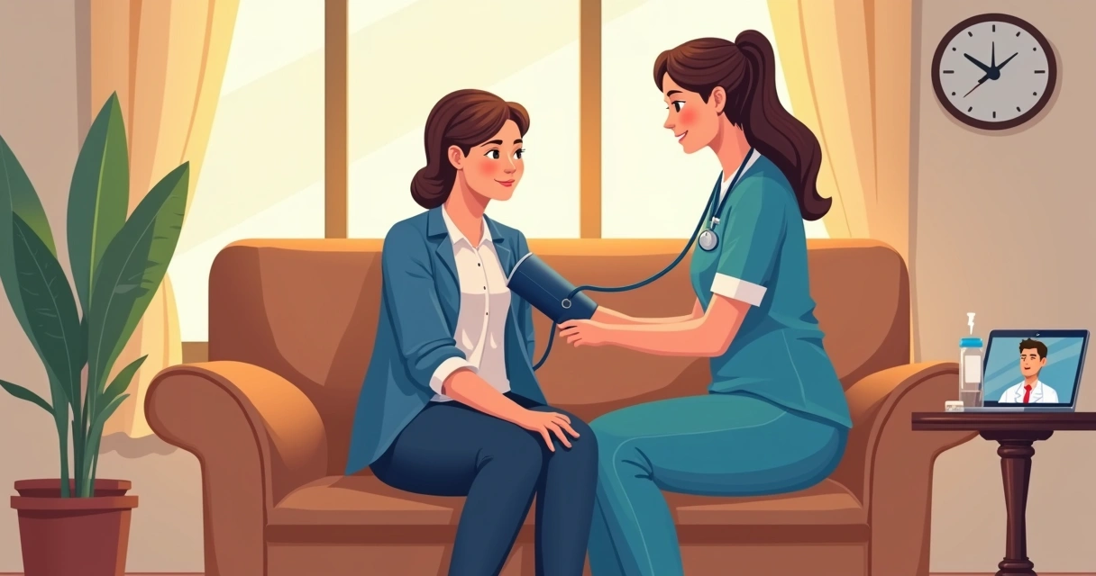 Pessoa recebendo atendimento de saúde em casa com serviço de seguro 