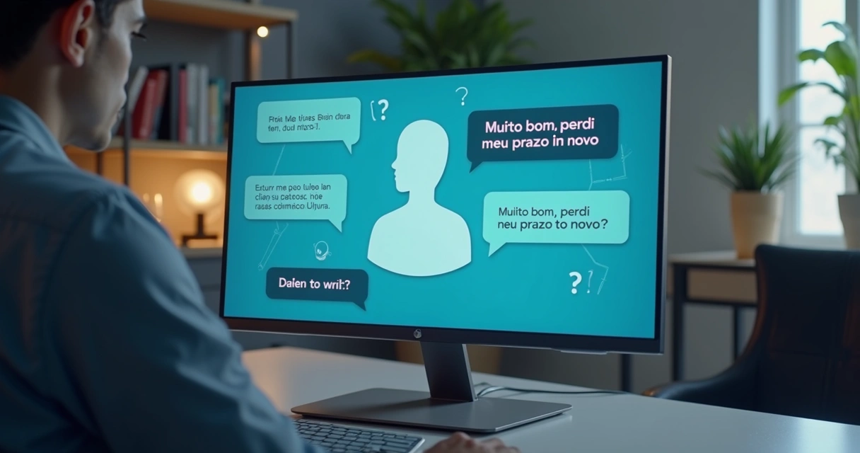 Tela de computador com assistente digital analisando frases irônicas 
