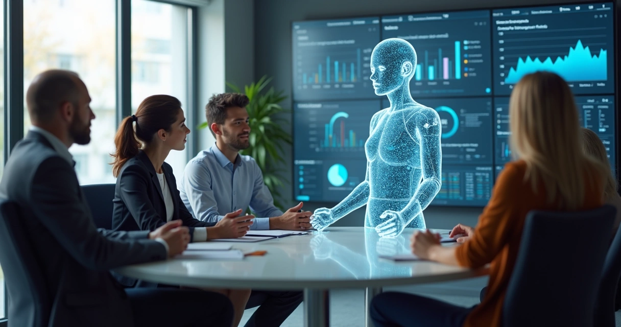 Assistente digital interagindo com equipe humana