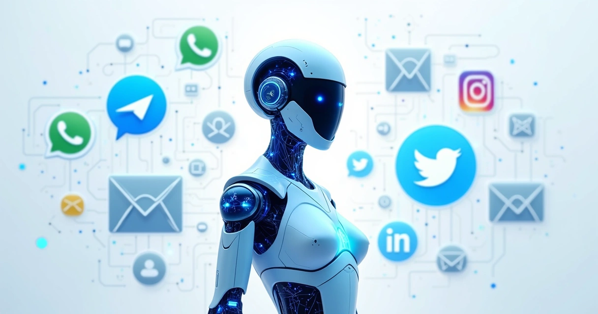 Assitente digital interagindo com vários canais digitais 