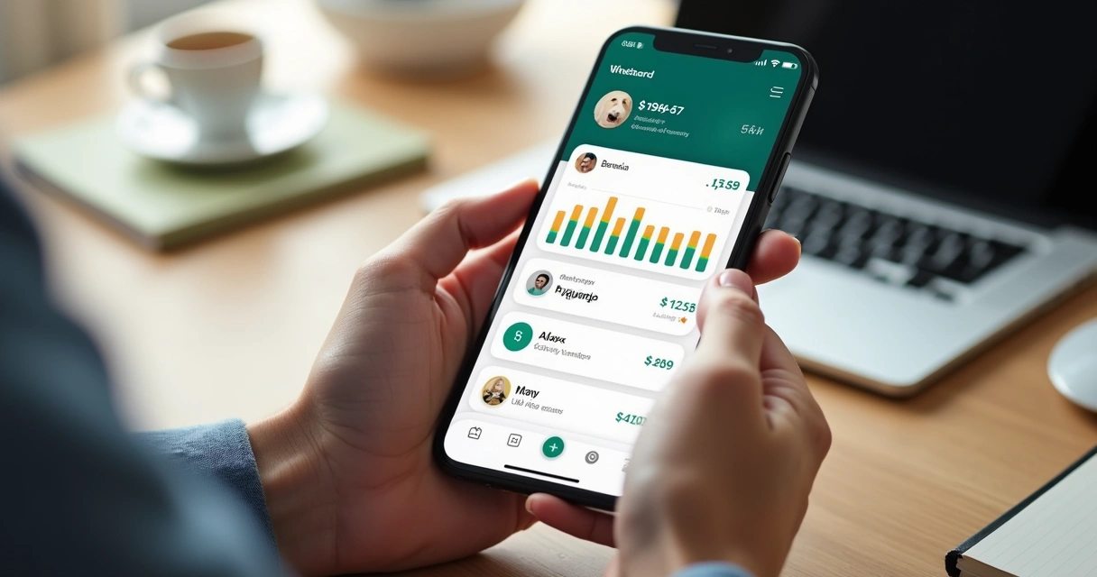 Pessoa usando WhatsApp no celular para acompanhar finanças com assistente digital 