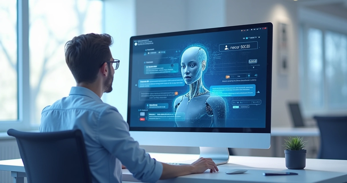 AI virtual assistant conversing with a client via chat