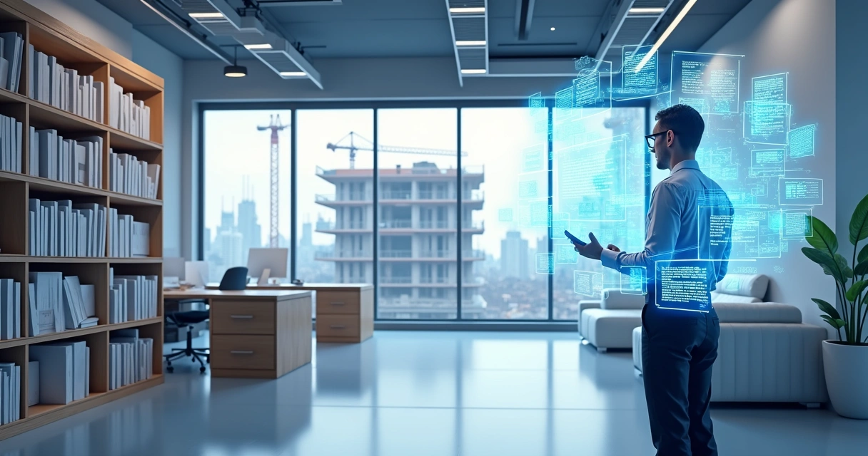 Assistente virtual de IA gerenciando documentos de obra 