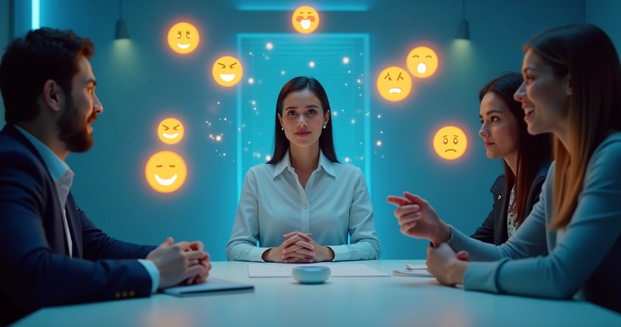 Assistente digital interagindo com expressões humanas variadas 