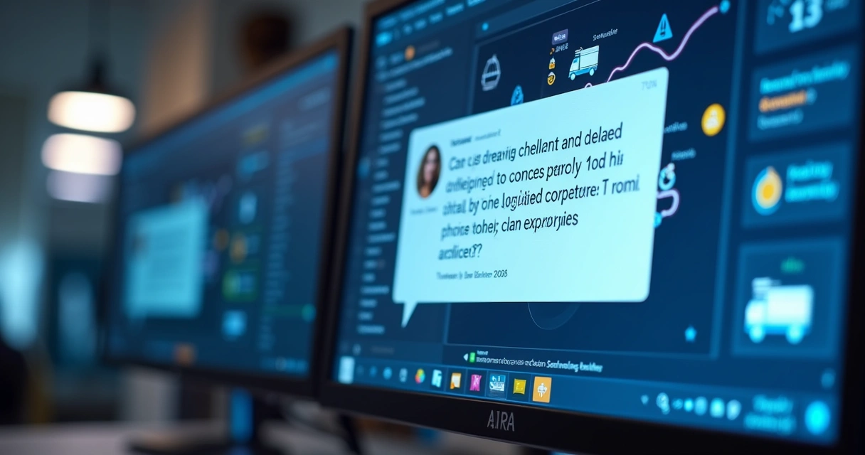 Interface de assistente de IA respondendo dúvidas logísticas no painel de controle. 