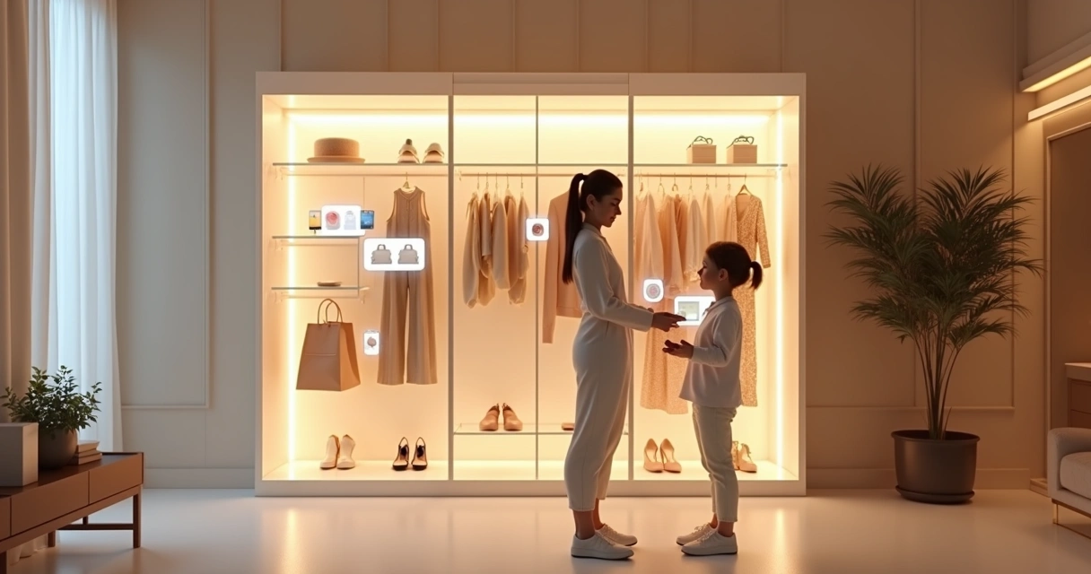 Assistente virtual selecionando roupas e acessórios para um comprador online 