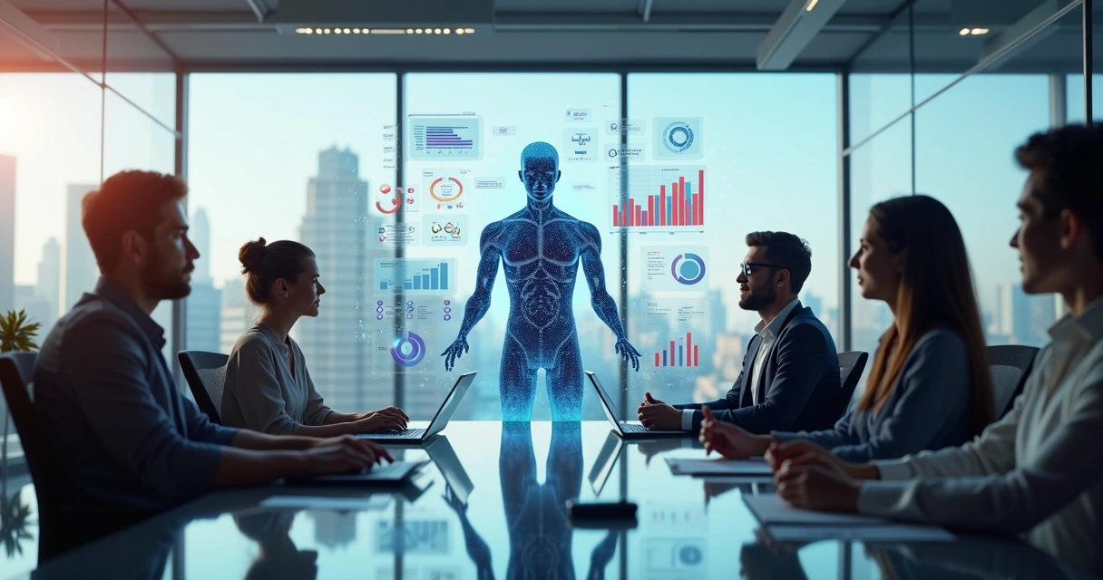 Assistente digital inteligente colaborando com equipe para reduzir custos operacionais 