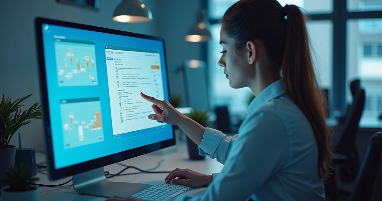 Assistente digital analisando documentos em uma tela de computador