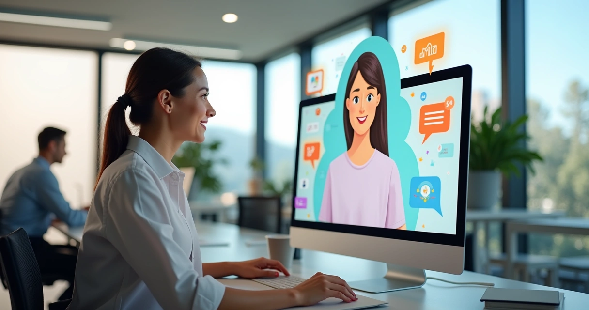Assistente virtual explicando onboarding digital a novo funcionário 
