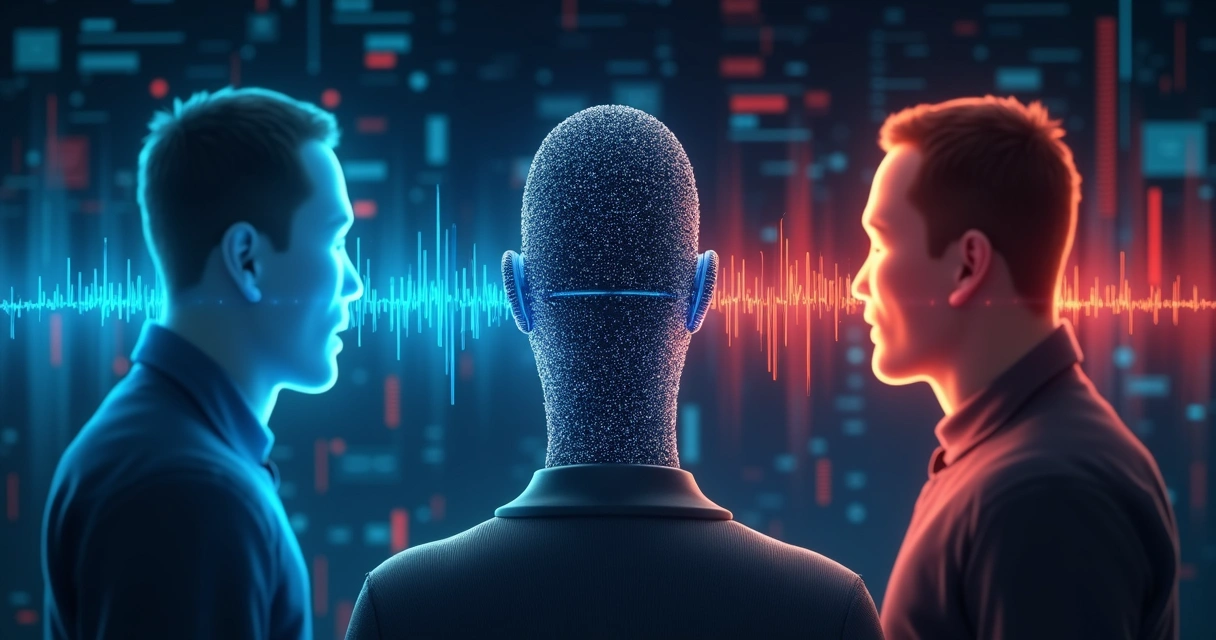 Assistente digital analisando ondas sonoras em diferentes tons de voz 