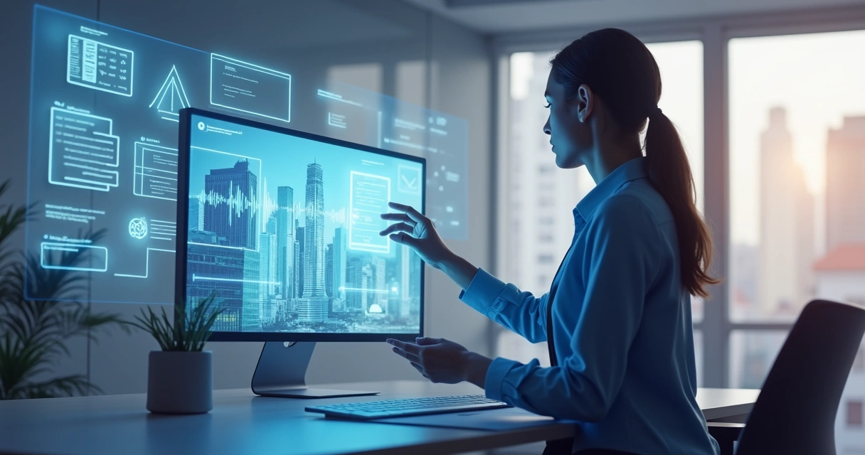 Atendimento pós-venda em imobiliária com assistente virtual na tela de computador 