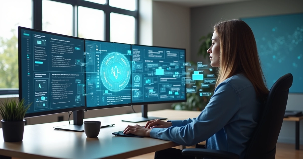 Assistente remoto operando várias telas de computador