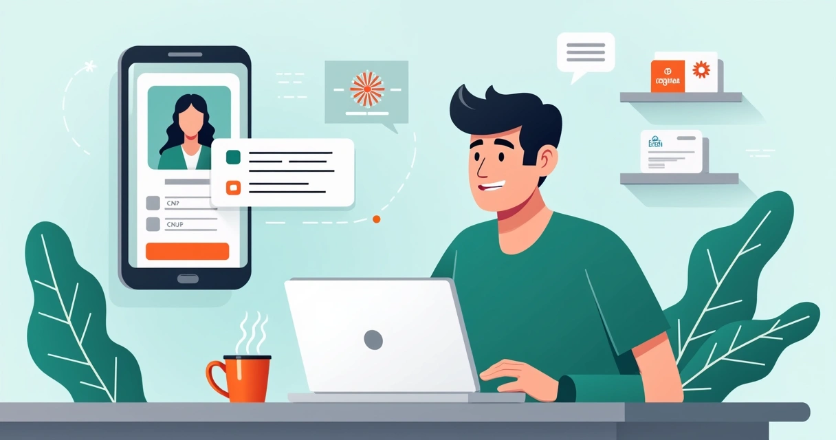 Assistente virtual conversando com gerente via smartphone 