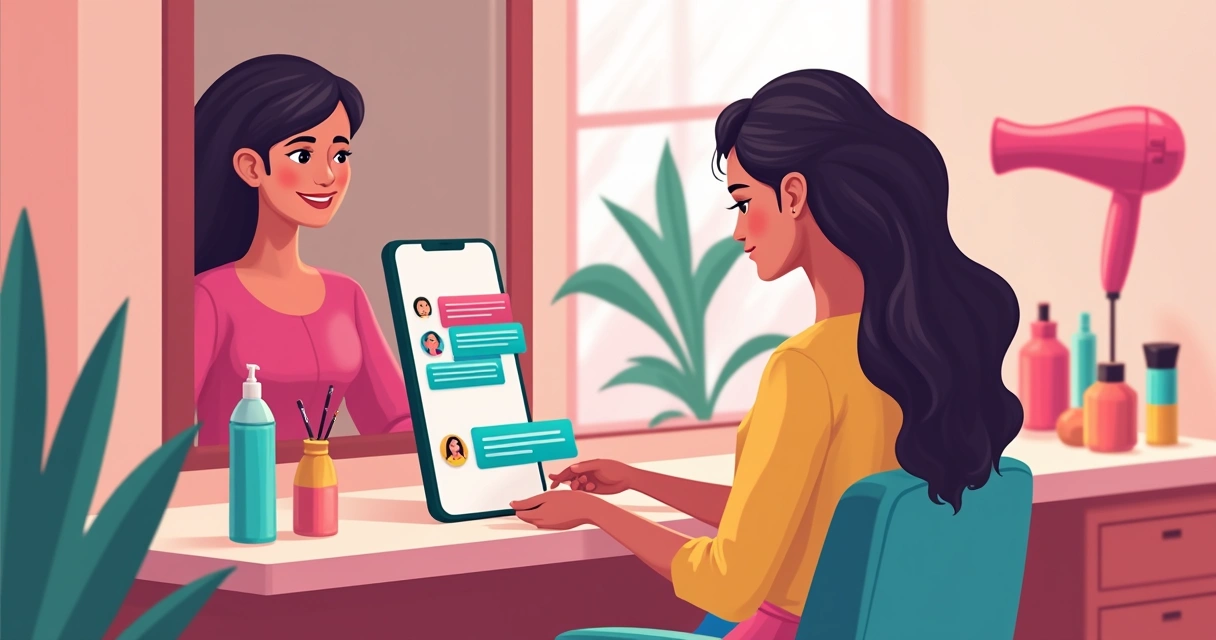 Assistente virtual conversando com cliente de salão no WhatsApp.