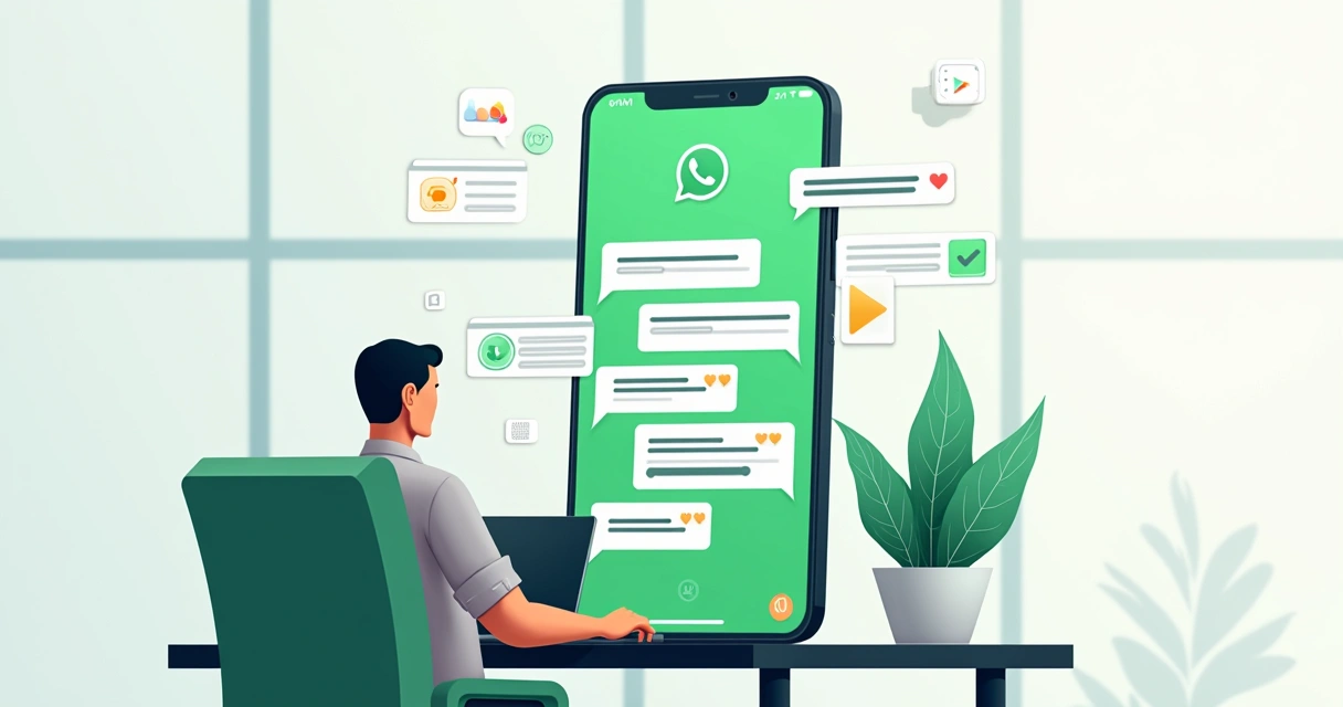 Atendente virtual interagindo com cliente via WhatsApp, mostrando tela com mensagens automáticas