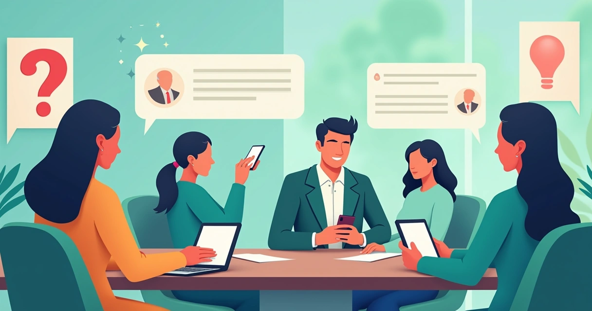 Atendimento virtual em eleição com eleitores interagindo pelo smartphone 