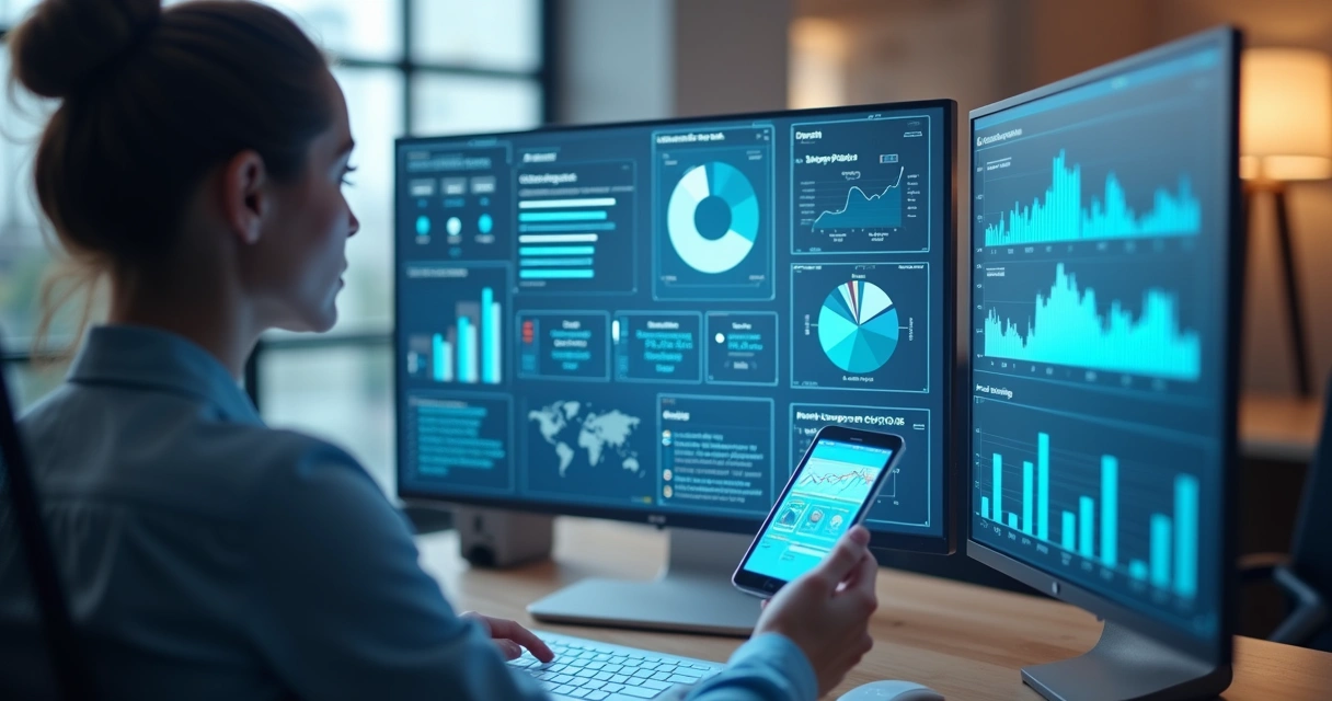 Assistente virtual analisando dados da jornada do cliente em múltiplos dispositivos 