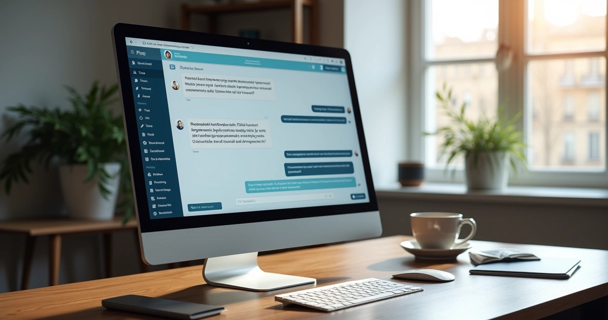 Assistente virtual jurídico em tela de computador 