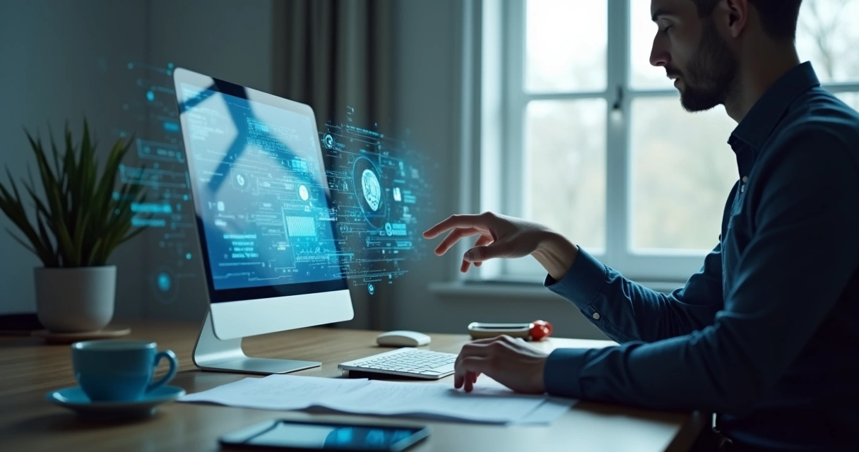 Assistente virtual inteligente em mesa de trabalho