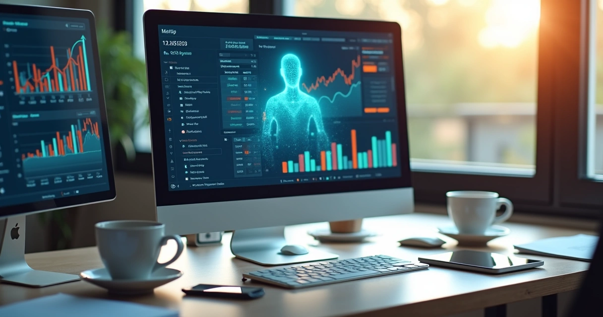 Assistente virtual com gráficos e telas de planejamento financeiro 