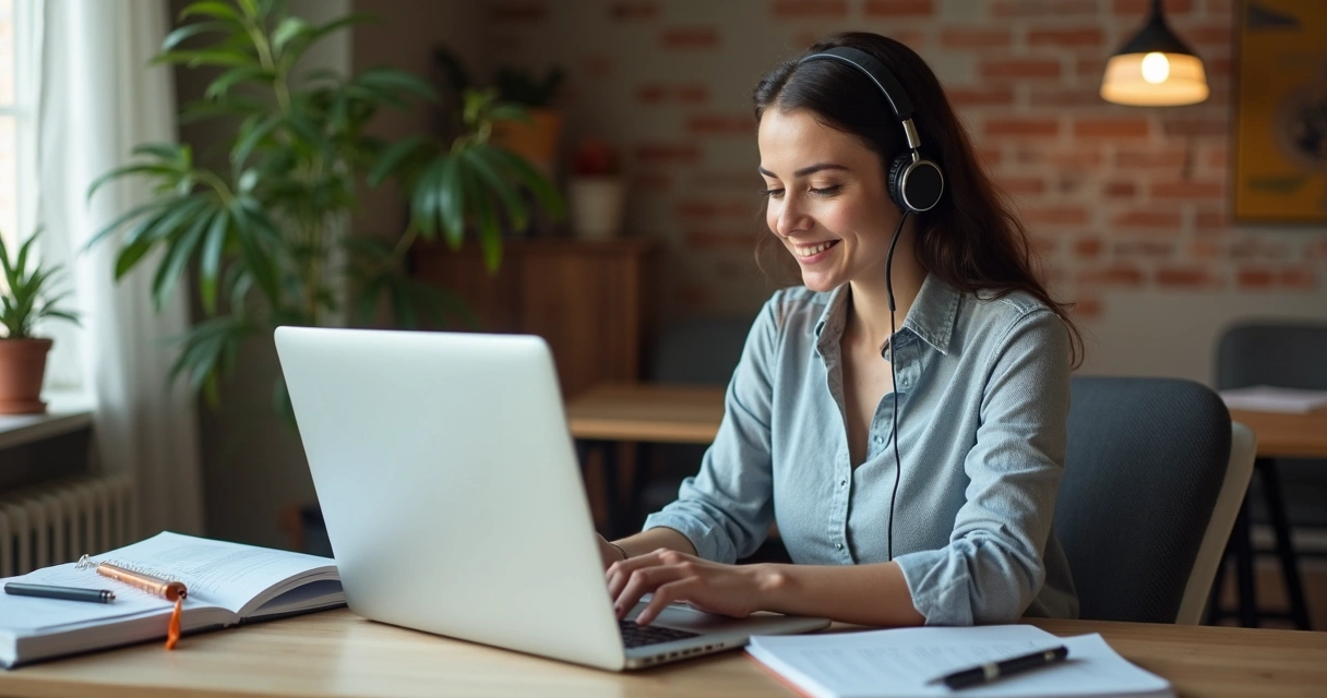 Mulher como assistente virtual organizando tarefas no notebook