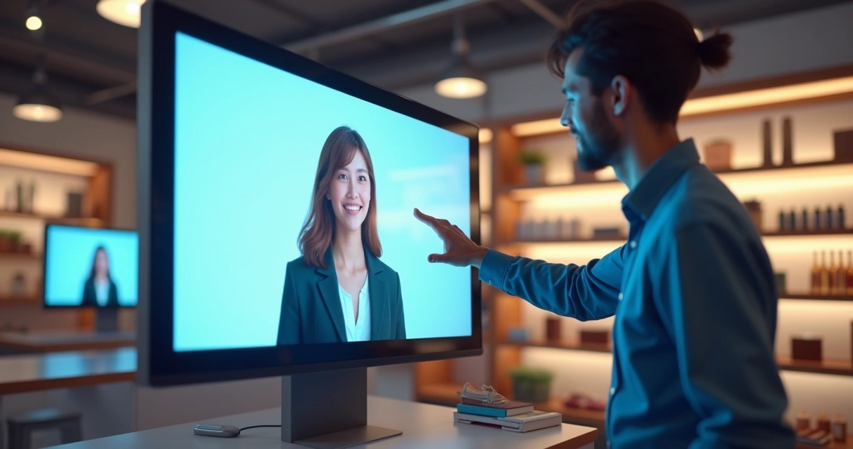 Assistente virtual ajudando cliente em loja de varejo 