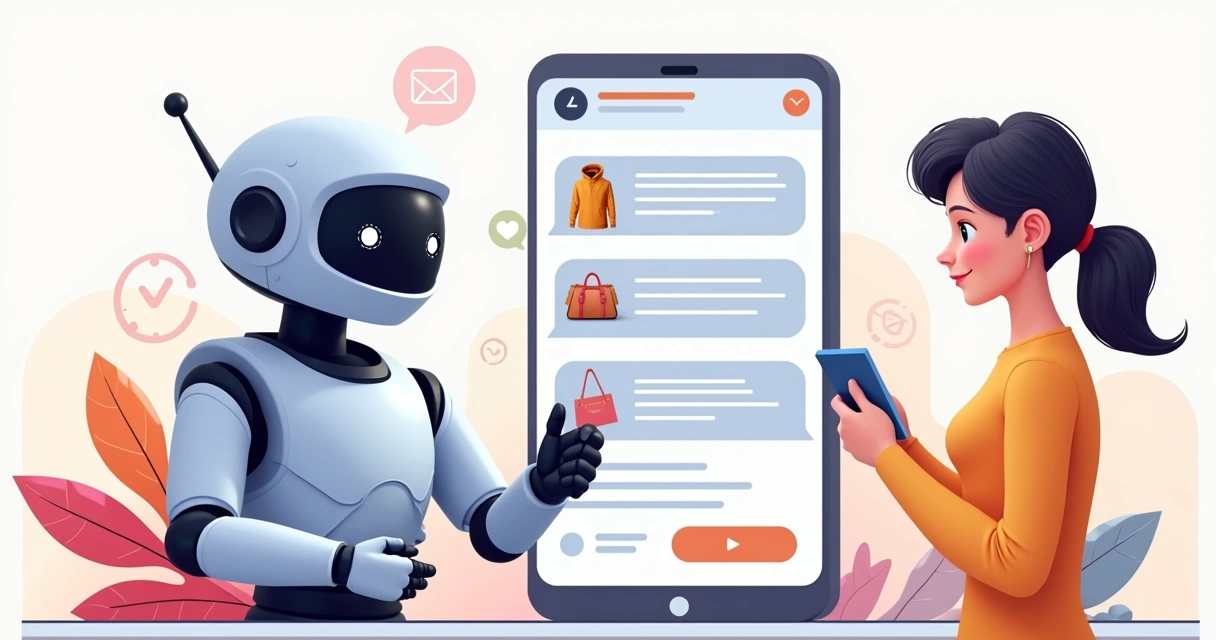 Chatbot sugerindo produtos em uma conversa de rede social