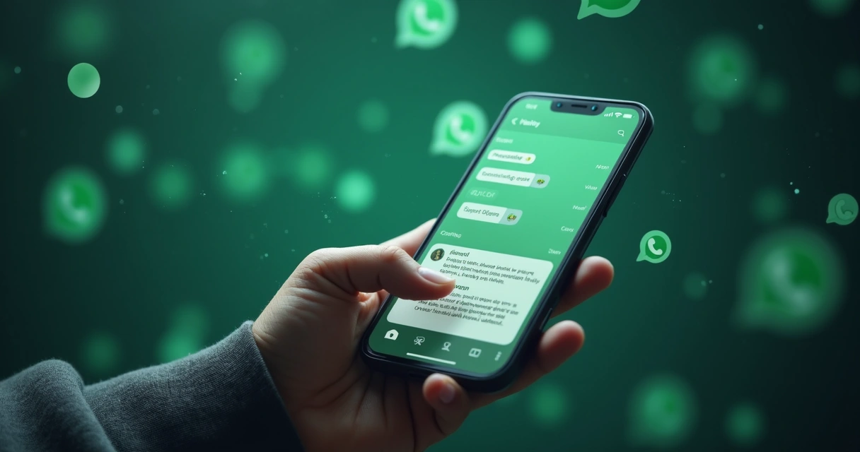 Tela de smartphone exibindo chat automatizado no WhatsApp com respostas rápidas e agendamento 