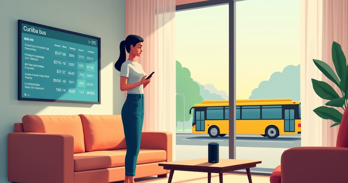 Pessoa falando com Alexa em casa, sobre horários de ônibus de Curitiba 