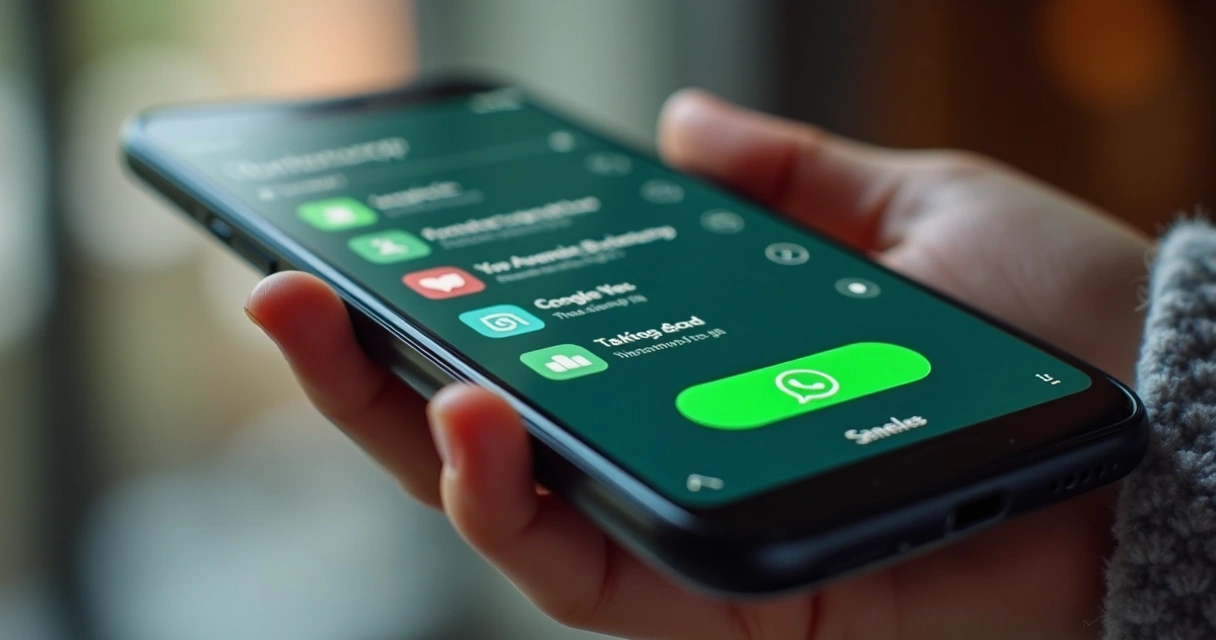 Tela de smartphone exibindo conversa automatizada no WhatsApp com interface de atendimento inteligente para empresas, com ícones de agendamento e qualificação de leads ao redor 