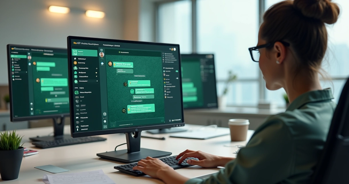 Atendente virtual interagindo pelo WhatsApp em uma mesa de escritório 